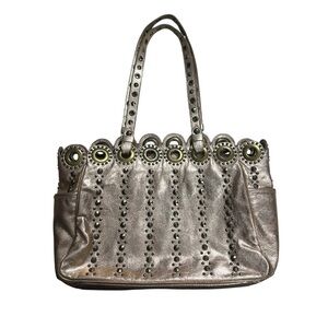Isabella Fiore H2F Scalloped Metallic Leather Studded Bag
